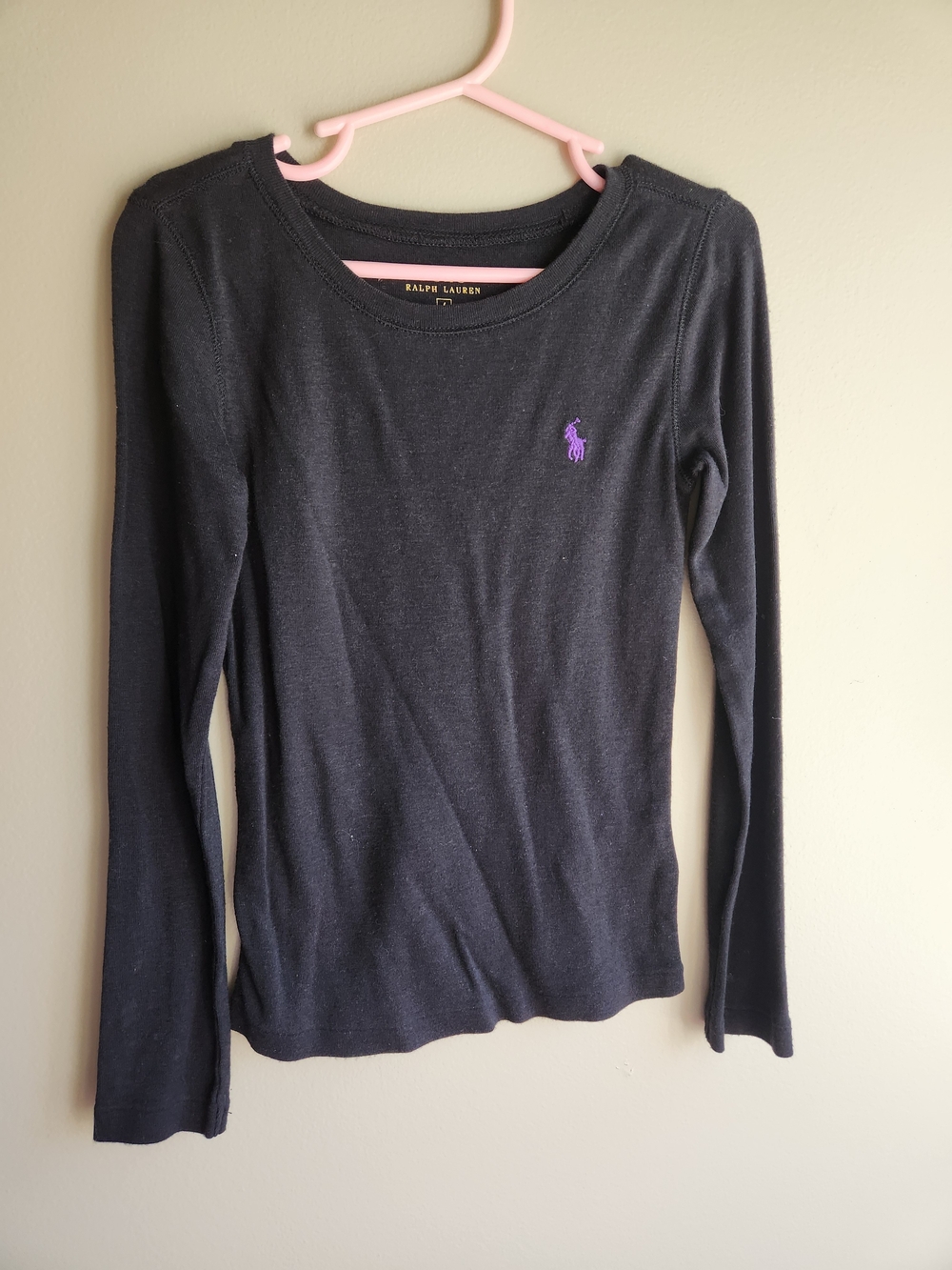 Polo by Ralph Lauren Black Crewneck Sweater with Purple Pony